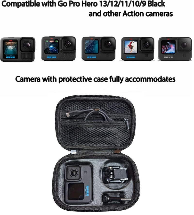 Vertus ® Carrying Case Storage Bag for GoPro Hero 13/12/11/10/9/8/7/6/5/4/3 Action Camera, Travel Case Cover for GoPro Hero 13/Hero 12/Hero 11/Hero 10/Hero 9 Black Action Camera (Hard|Black) - Image 2