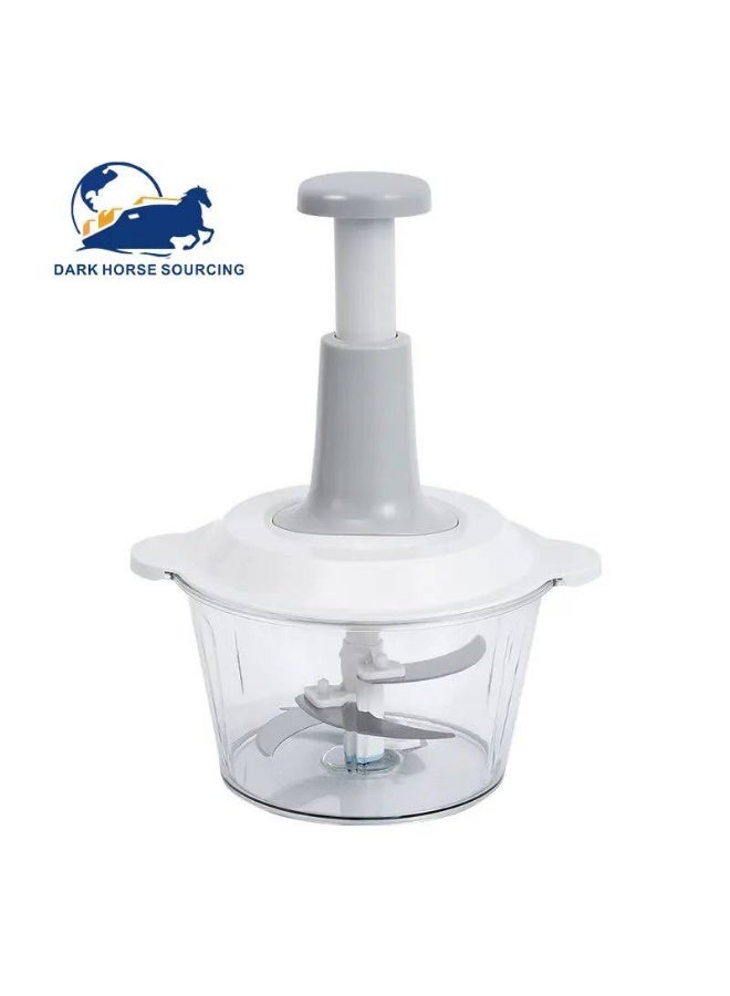 Manual Food Chopper and Hand Push Vegetable Chopper, Cutter, Mixer Set for Kitchen with 3 Stainless Steel Blade + Plastic Mixing Blade (Grey)(Pack of 1)