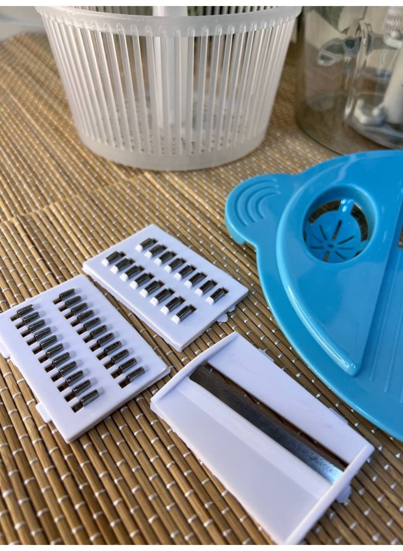 Manual Food Chopper and Hand Push Vegetable Chopper, Cutter, Mixer Set for Kitchen with 3 Stainless Steel Blade + Plastic Mixing Blade (Grey)(Pack of 1)
