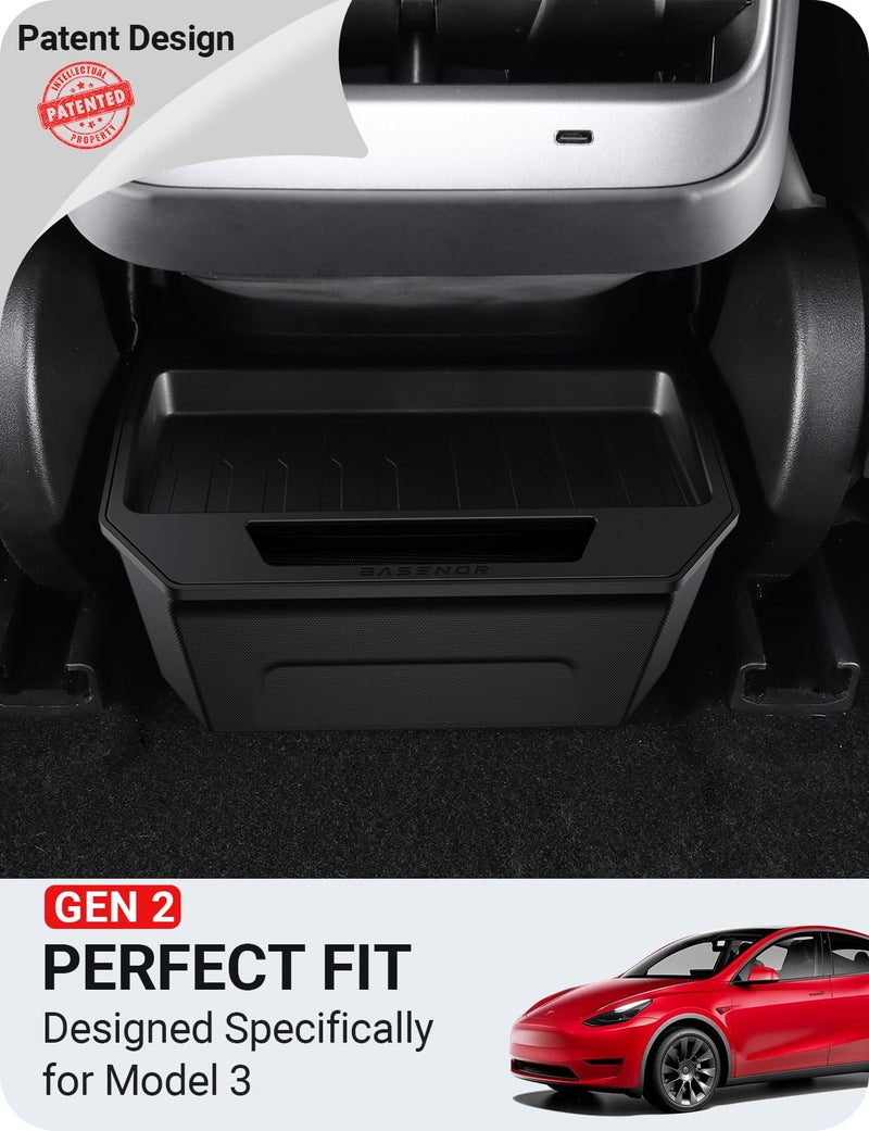 BASENOR 2017-2023 Tesla Model 3 Trash Can, Rear Center Console Organizer Tray, Backseat Storage Box with Lid Cover for Model 3 Interior Accessories(Not Fit 2024 2025 Model 3) - Image 2