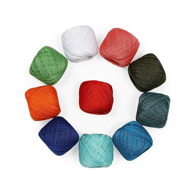 CORIOX Crochet Thread Set Of 10 Ball Crochet Cotton Thread Yarn For Knitting And Craft Making. Size 20 Gram 55 To 60 Mtr Approx (Multicolor 2), 230 Gram - Image 2