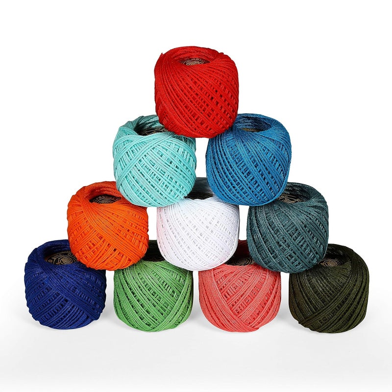 CORIOX Crochet Thread Set Of 10 Ball Crochet Cotton Thread Yarn For Knitting And Craft Making. Size 20 Gram 55 To 60 Mtr Approx (Multicolor 2), 230 Gram - Image 1