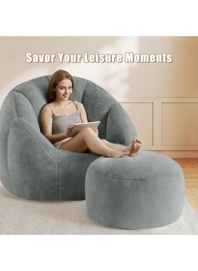 Gericco Round Stuffed Pouf Ottoman for Foot Rest, A Round Modern Foam Filled Poufs, Floor Chair for Living Room, Nursery, Dorm,Outdoor, A Soft Modern Foot Stool Perfect to Rest Your Feet (Grey, 20Inch) - Image 3