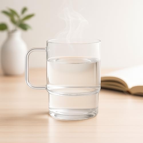 Aquach 18oz Stackable Glass Mugs with Handle, Set of 2 - Large Clear Coffee Cups for Latte, Cappuccino, Mocha, Americano, and Tea - Image 3