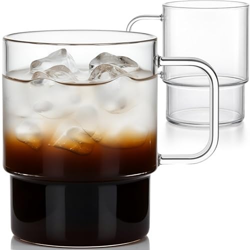 Aquach 18oz Stackable Glass Mugs with Handle, Set of 2 - Large Clear Coffee Cups for Latte, Cappuccino, Mocha, Americano, and Tea - Image 1