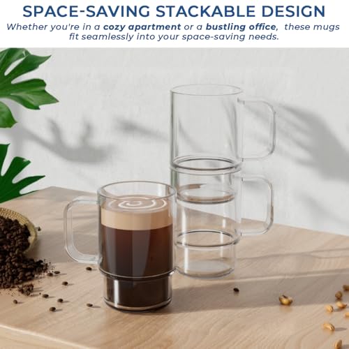 Aquach 18oz Stackable Glass Mugs with Handle, Set of 2 - Large Clear Coffee Cups for Latte, Cappuccino, Mocha, Americano, and Tea - Image 4