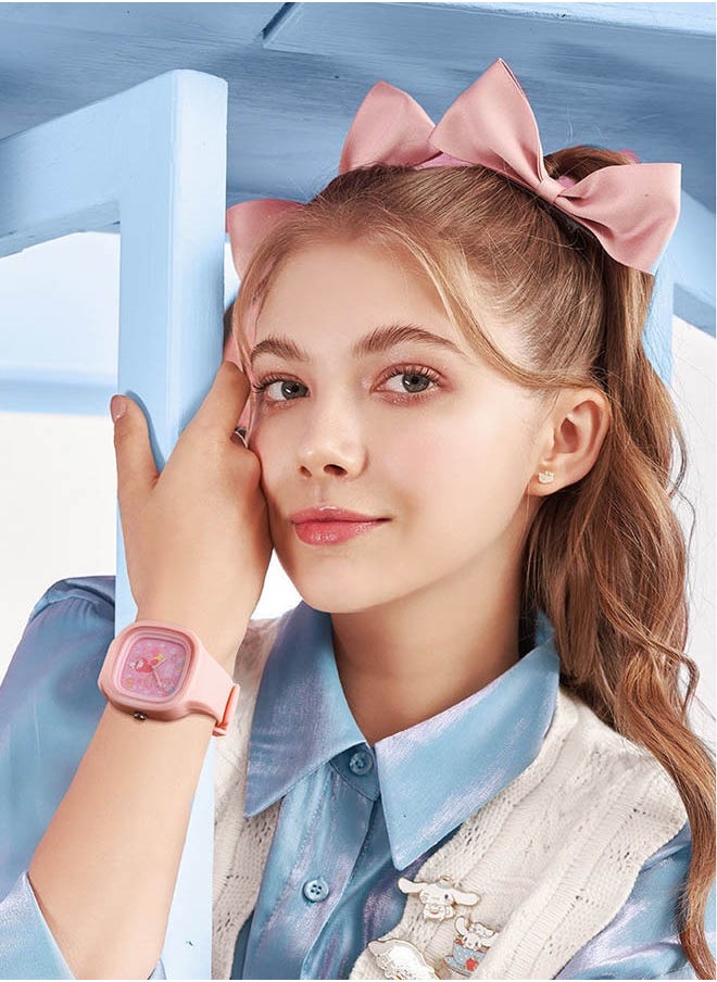 Sanrio - Pink Square Cartoon Sanrio Melody Pattern Children's Watch Silicone Strap Suitable for Kids of All Ages Gift Watches - Image 1