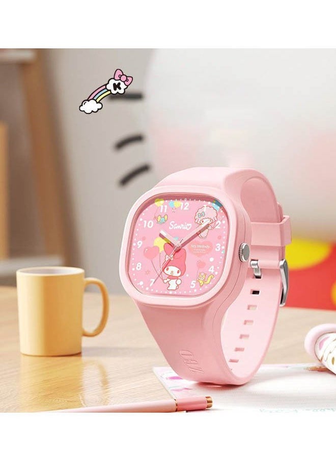 Sanrio - Pink Square Cartoon Sanrio Melody Pattern Children's Watch Silicone Strap Suitable for Kids of All Ages Gift Watches - Image 1