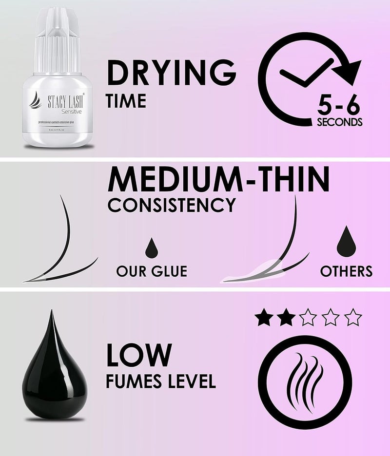 Stacy Lash Sensitive Eyelash Extension Glue Stacy Lash 0.17fl.oz/5ml / 5-6 Sec Drying time/Retention – 4-5 Weeks/Black Adhesive/Professional Supplies - Image 4