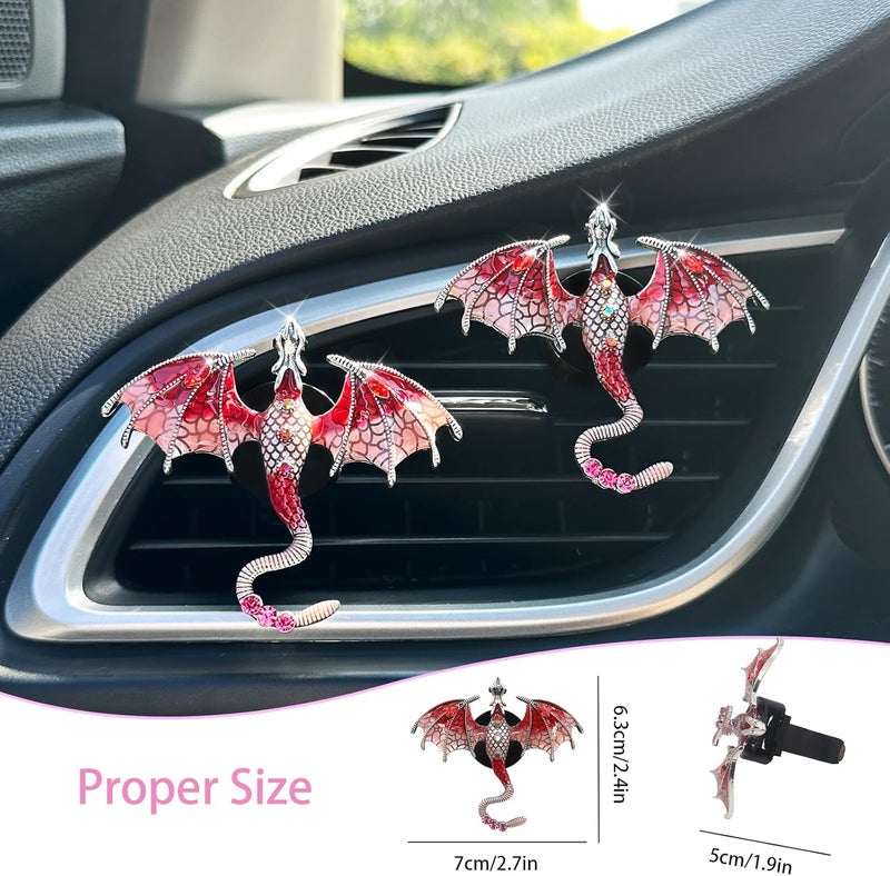 ORIESSE Red Bling Dragon Car Air Freshener Vent Clips - 2pcs Alloy Red Enamel Wyvern Dragon Accessories - Image 2