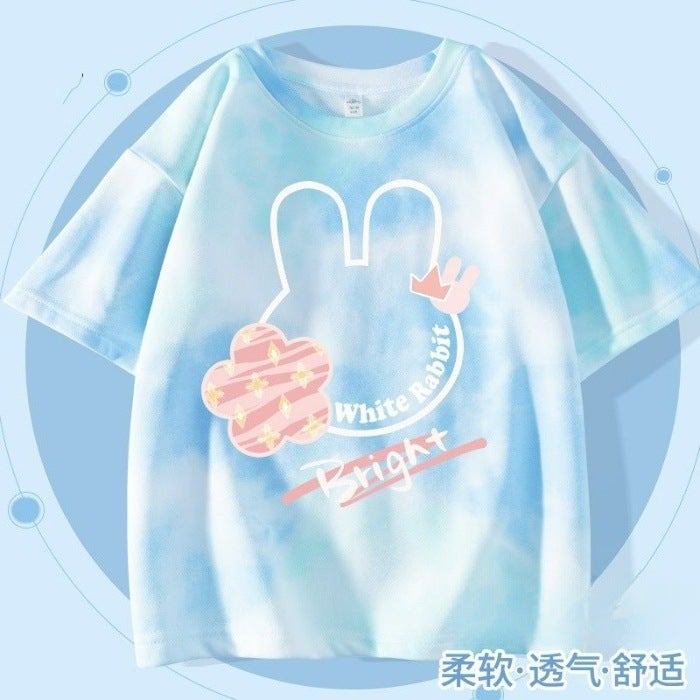 Girls' Short-Sleeved Ice Silk T-Shirt 2026 Style Kidsren'S Stylish Tie-Dye Summer Korean Style Loose Top For Older Kidsren - Image 4