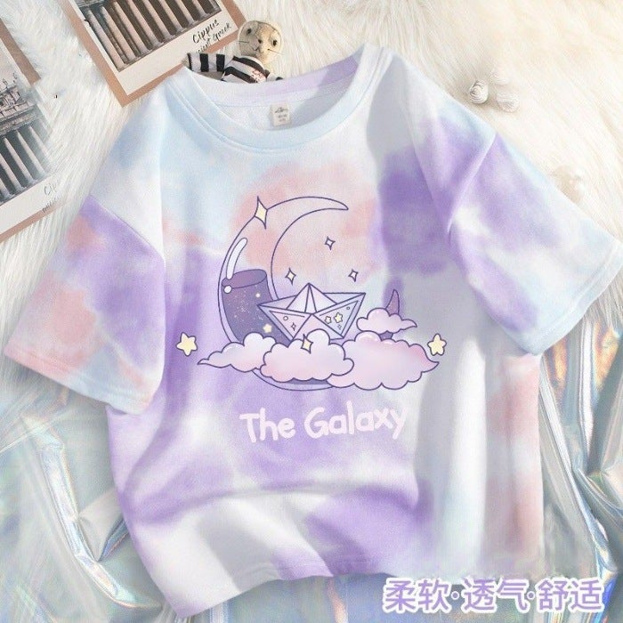 Girls' Short-Sleeved Ice Silk T-Shirt 2026 Style Kidsren'S Stylish Tie-Dye Summer Korean Style Loose Top For Older Kidsren - Image 2
