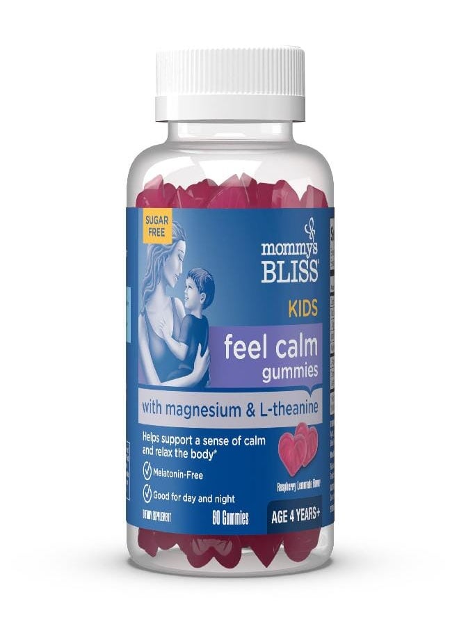 Mommy's Bliss Mommy's Bliss Kids Feel Calm Gummies, Support a Sense of Calm and Relax The Body, Made with Magnesium, L-theanine, Sugar Free Raspberry Lemonade Flavor, Age 4+, 60 Gummies  - Image 1