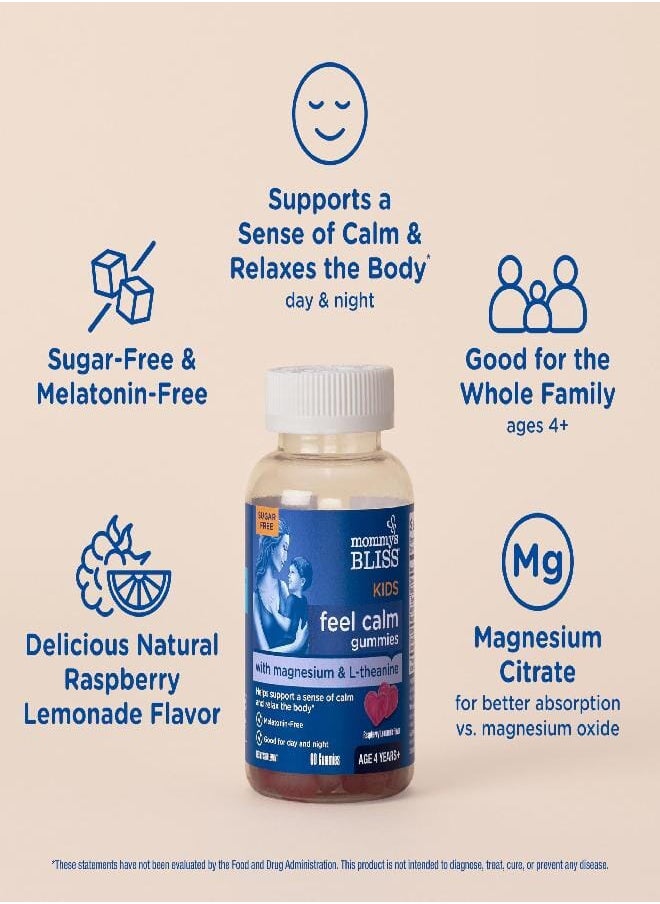 Mommy's Bliss Mommy's Bliss Kids Feel Calm Gummies, Support a Sense of Calm and Relax The Body, Made with Magnesium, L-theanine, Sugar Free Raspberry Lemonade Flavor, Age 4+, 60 Gummies  - Image 4