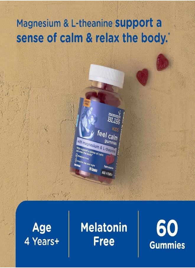 Mommy's Bliss Mommy's Bliss Kids Feel Calm Gummies, Support a Sense of Calm and Relax The Body, Made with Magnesium, L-theanine, Sugar Free Raspberry Lemonade Flavor, Age 4+, 60 Gummies  - Image 3