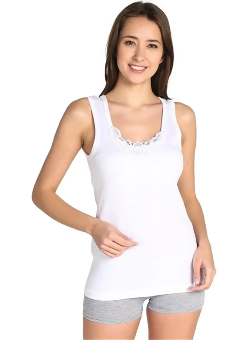 Tutku Women Athlete With Guipure and Wide Straps White 6 Pack