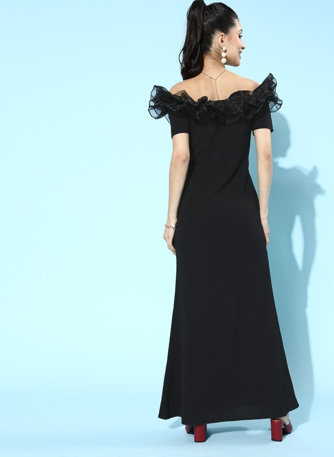 Athena فستان تول أسود أنيق مع كشكش للنساء - Image 4