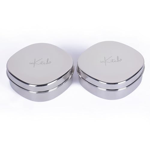 inKitch Stainless Steel Designer Storage Containers Box | Kitchen Dabba | Food Grade Canister Set, Storage & Puri Box Set, Dabba for Hot & Fridge Storage Set of 2Pcs, 12.5 cm Dia 550ml - Image 4