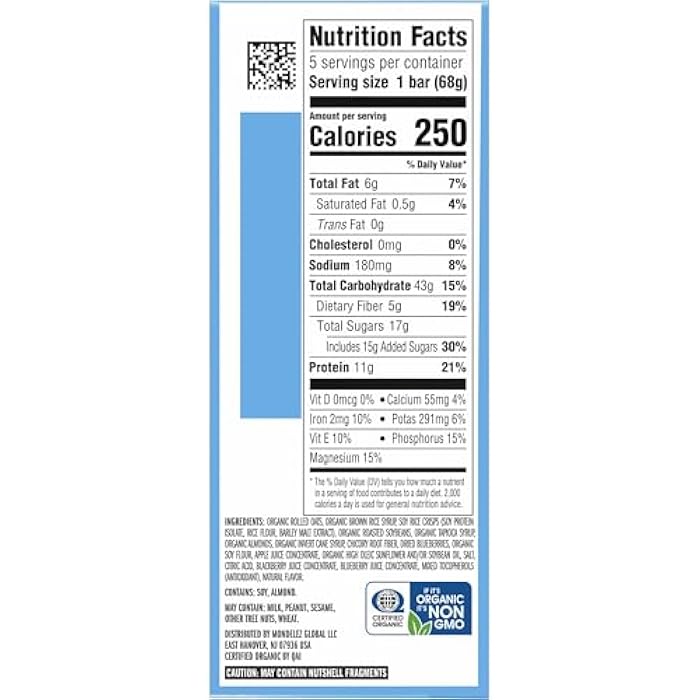 CLIF BAR - Energy Protein Bars - Blueberry Almond Crisp - Made with Organic Oats - Energy Bars - Non-GMO - (5 Pack) - Image 3