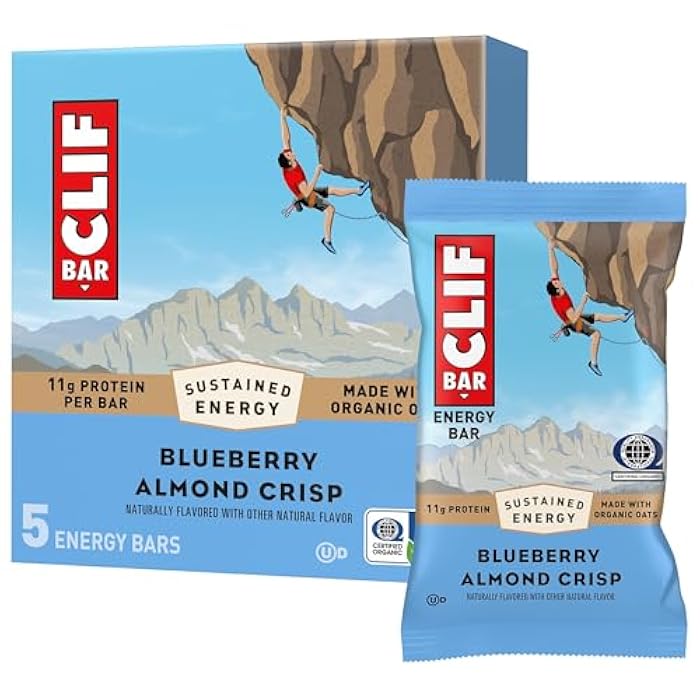 CLIF BAR - Energy Protein Bars - Blueberry Almond Crisp - Made with Organic Oats - Energy Bars - Non-GMO - (5 Pack) - Image 1