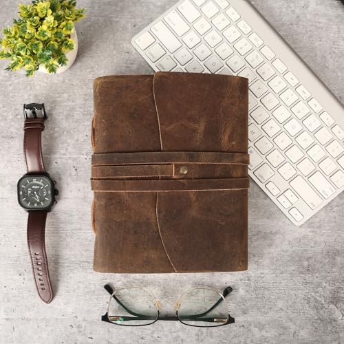KomalC Handmade Leather Journal | Writing Diary | Bound Daily Notepad For Men & Women Unlined Paper Medium, writing pad gift for artist, sketch - Image 2