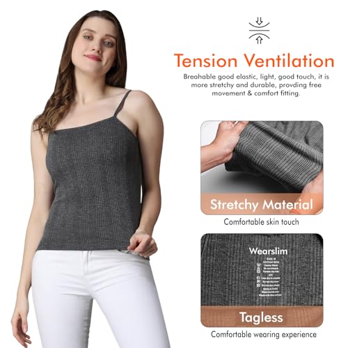 Wearslim® Premium Women’s Cotton Quilted Thermal Underwear, Ultra Soft Cold Weather Lightweight Top Spaghetti Warmer - Black (Medium) Pack of 1 - Image 5