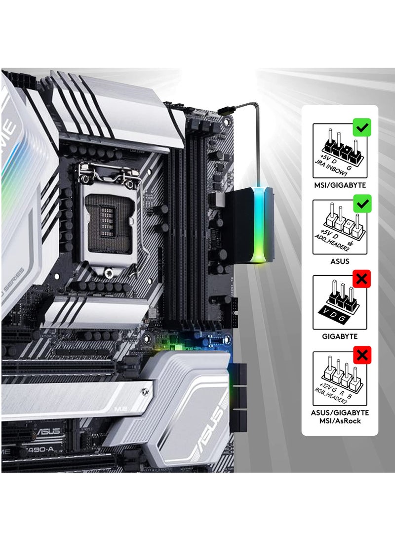 محول موصل طاقة ATX 24 دبوس بزاوية 90 درجة، 5V 3 دبوس ARGB قوس قزح أنثوي إلى ذكر للوحة الأم، لون أسود - Image 5