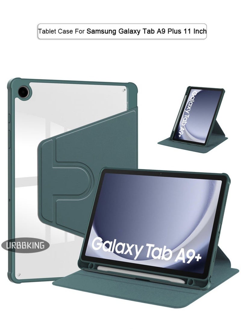 يوارب كينج متوافق مع غلاف سامسونج Galaxy Tab A9 Plus 11 بوصة الدوار ، غطاء الدوران 360 درجة ، غطاء رؤية متعددة الزوايا مع قلم أخضر - Image 1