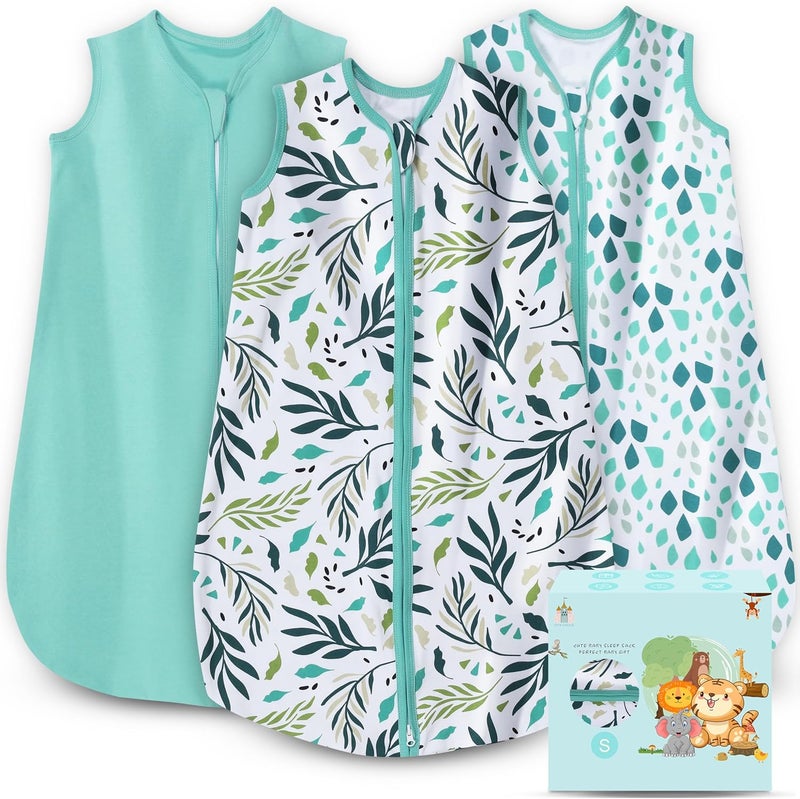 Cute Castle Baby Sleep Sack 06 Months  Lightweight 100 Cotton 2Way Zipper TOG 05 Infant Wearable Blanket Newborn Essentials Toddler Sleep Clothes 3 Pack Green - Image 1