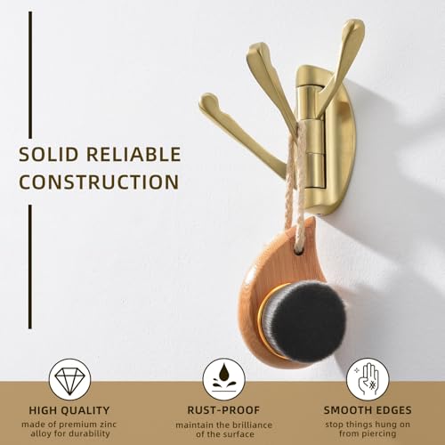 Angle Simple Swivel Towel Hook Brushed Gold 2 PCS, Metal Folding Bathroom Hook, Bath Towel Holder, Heavy Duty Robe Clothes Hanger for Bathroom RV Wall Mount - Image 5