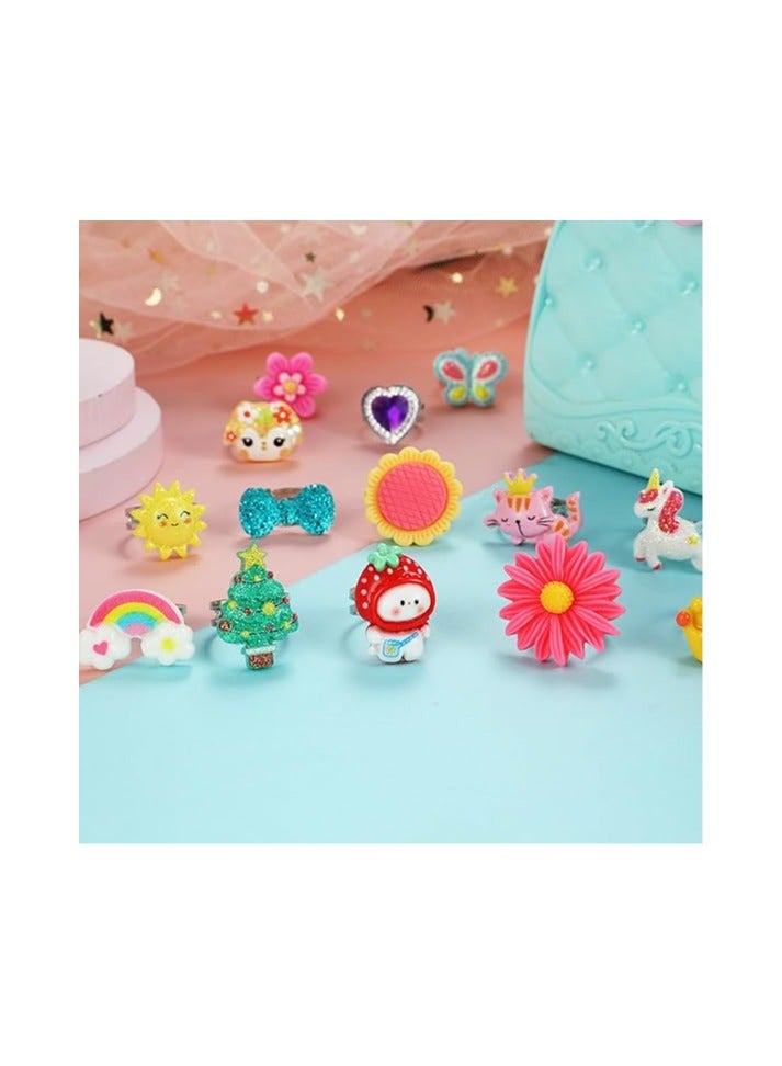 PinkSheep خواتم جواهر للبنات الصغيرات في علبة، قابلة للتعديل، بدون تكرار، خواتم للعب التظاهر وارتداء الملابس (24 خاتم جميل) - Image 4