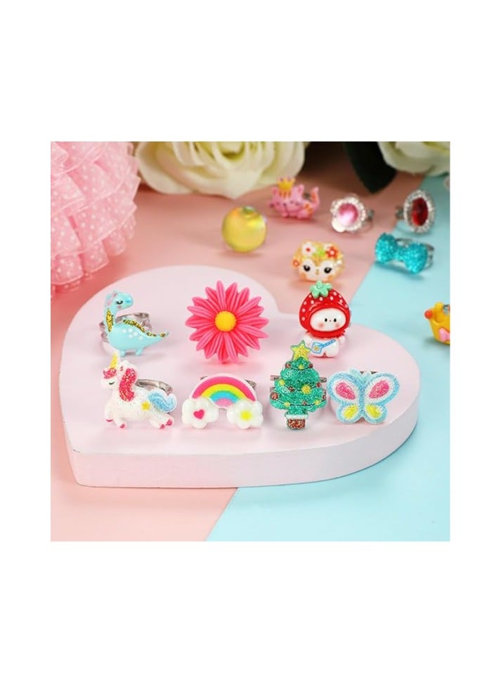 PinkSheep خواتم جواهر للبنات الصغيرات في علبة، قابلة للتعديل، بدون تكرار، خواتم للعب التظاهر وارتداء الملابس (24 خاتم جميل) - Image 5