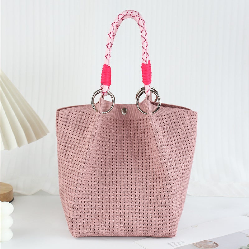 Cute Fresh Wool Crochet Bag Shoulder Portable Checkerboard Square Women'S Bag Fresh And Sweet Knitted Bag - Image 1