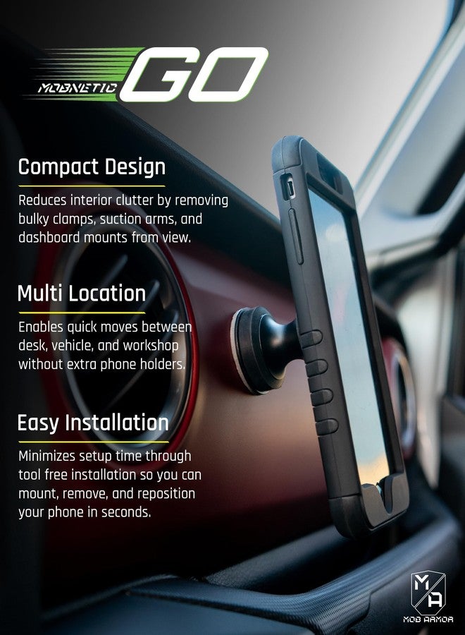 Mob Armor MobNetic Go Magnetic Phone Car Holder with Metal Plate - Strong Magnetic Base, Aircraft Grade Aluminum, Car Dashboard & Metal Surface Mount, Compatible with iPhone and Android Smartphones - Image 2