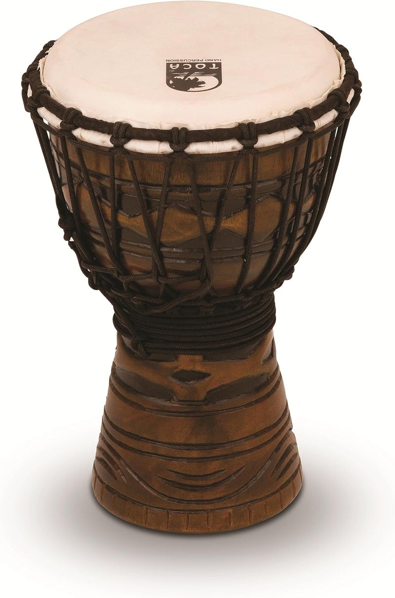 TODJ-7AM Origins Series Rope Tuned Wood 7-Inch Djembe - African Mask Finish