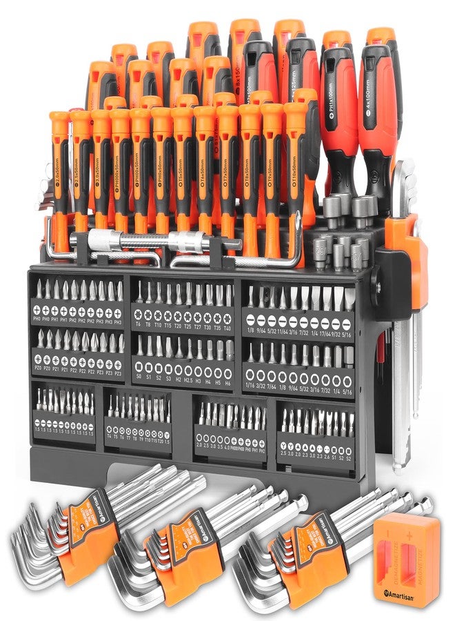 Amartisan 175-Piece Magnetic Screwdriver Set With Plastic Racking, DIY Tools for Men, Includes Precision Screwdriver, Magnetizer, Key Set, Nut Driver and Bit Set - Image 1