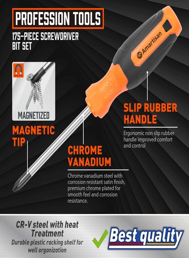 Amartisan 175-Piece Magnetic Screwdriver Set With Plastic Racking, DIY Tools for Men, Includes Precision Screwdriver, Magnetizer, Key Set, Nut Driver and Bit Set - Image 4