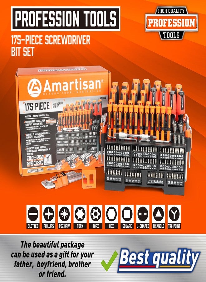 Amartisan 175-Piece Magnetic Screwdriver Set With Plastic Racking, DIY Tools for Men, Includes Precision Screwdriver, Magnetizer, Key Set, Nut Driver and Bit Set - Image 2