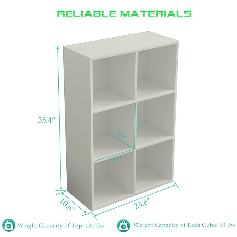 OSCHF 6-Cube Storage Shelf Bookcase - Wooden 3-Tier Floor Standing Open Bookshelf for Home and Office, Display Cabinet, Warm White - Image 3