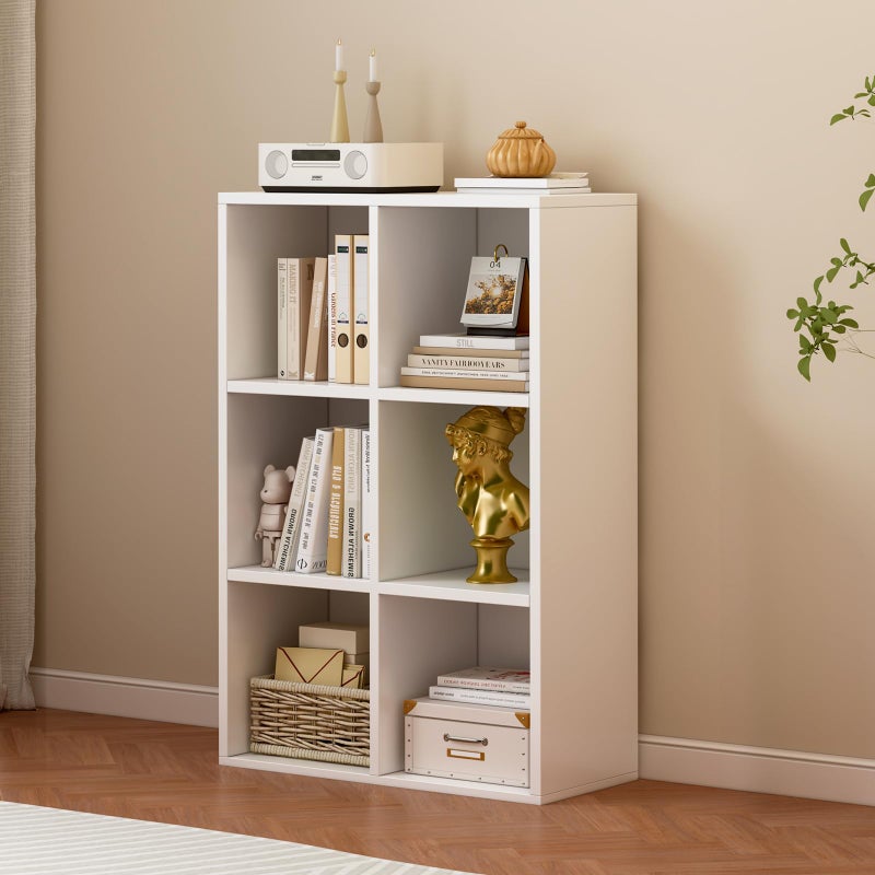 OSCHF 6-Cube Storage Shelf Bookcase - Wooden 3-Tier Floor Standing Open Bookshelf for Home and Office, Display Cabinet, Warm White - Image 2