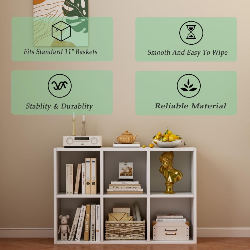 OSCHF 6-Cube Storage Shelf Bookcase - Wooden 3-Tier Floor Standing Open Bookshelf for Home and Office, Display Cabinet, Warm White - Image 4