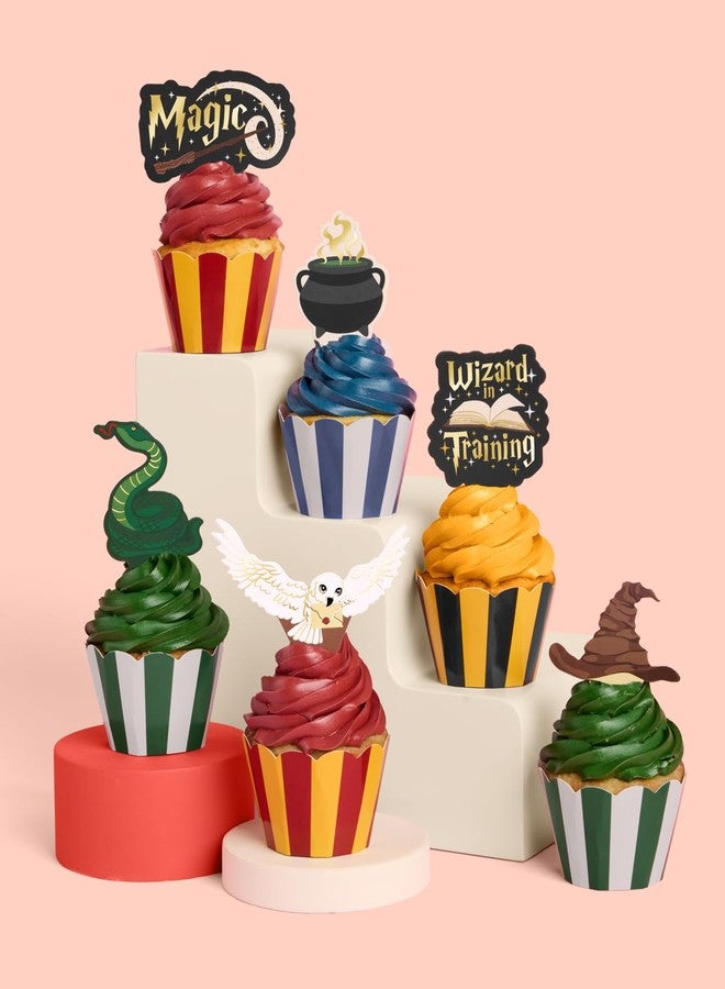 xo, Fetti Wizard in Training Cupcake Toppers + Wrappers - Set of 24 | Kids Cake Decoration, Magic Party Decor, Sorcerer Supplies, Dessert Accessory - Image 5