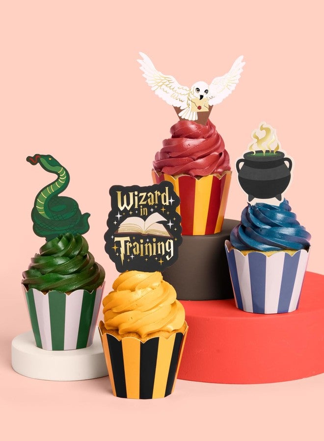 xo, Fetti Wizard in Training Cupcake Toppers + Wrappers - Set of 24 | Kids Cake Decoration, Magic Party Decor, Sorcerer Supplies, Dessert Accessory - Image 3