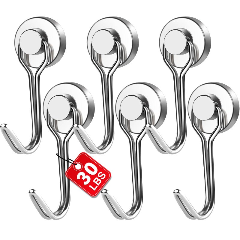 E BAVITE Swivel Swing Magnetic Hooks New Upgraded, 30LBï¼ˆ6packï¼‰ Refrigerator Magnet Hook Strong Neodymium Magnets, Perfect for Refrigerator and Other Surfaces,60mm(2.36in) - Image 1