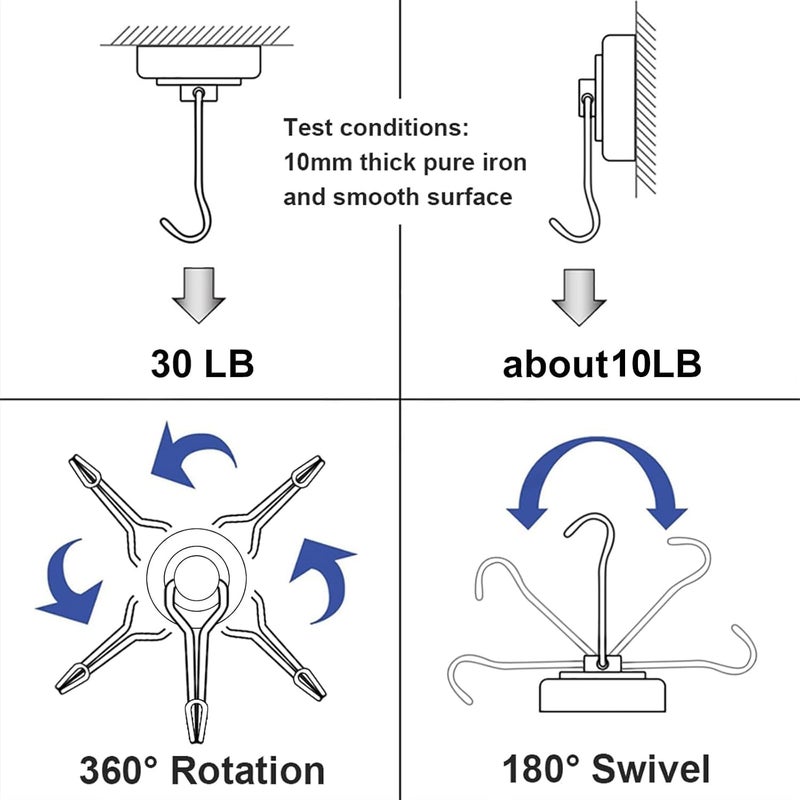 E BAVITE Swivel Swing Magnetic Hooks New Upgraded, 30LBï¼ˆ6packï¼‰ Refrigerator Magnet Hook Strong Neodymium Magnets, Perfect for Refrigerator and Other Surfaces,60mm(2.36in) - Image 3