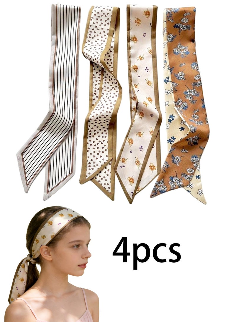 مجموعة من 4 أوشحة شعر، تتضمن ربطات عنق على شكل فيونكة لذيل الحصان، وأوشحة للرقبة، وأوشحة محفظة من البوليستر لأغراض الزينة، وإكسسوارات شعر عصرية للنساء والفتيات - Image 1