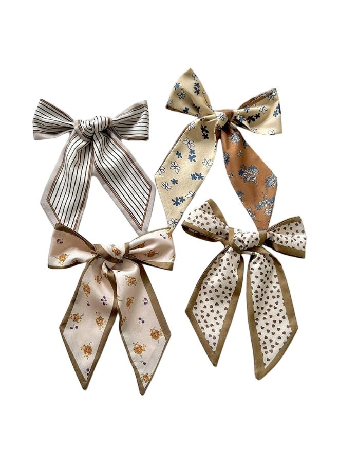 مجموعة من 4 أوشحة شعر، تتضمن ربطات عنق على شكل فيونكة لذيل الحصان، وأوشحة للرقبة، وأوشحة محفظة من البوليستر لأغراض الزينة، وإكسسوارات شعر عصرية للنساء والفتيات - Image 3