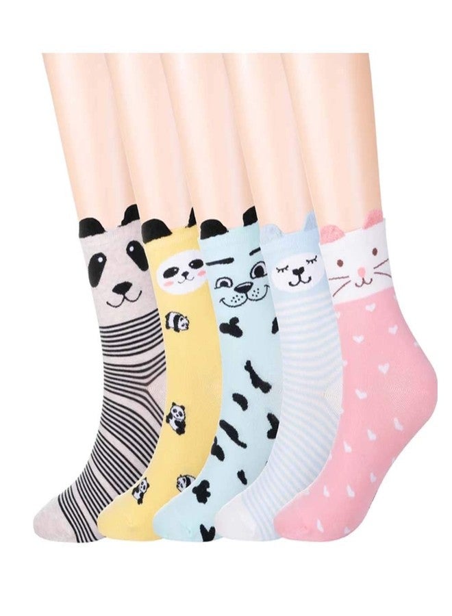 V4U Women's Cute Animal Designed Funny Novelty Crew Socks (Multicolor, Freesize)-(Pack of 02)