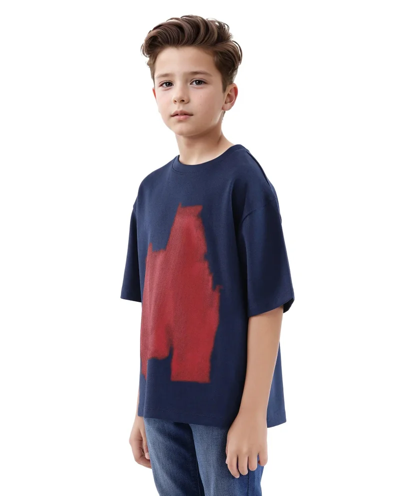 Rare Ones Rare Ones Kids Scrib Navy Cotton Poly Short Sleeve Pigment Print Boxy T-Shirt