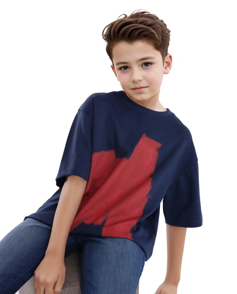 Rare Ones Rare Ones Kids Scrib Navy Cotton Poly Short Sleeve Pigment Print Boxy T-Shirt